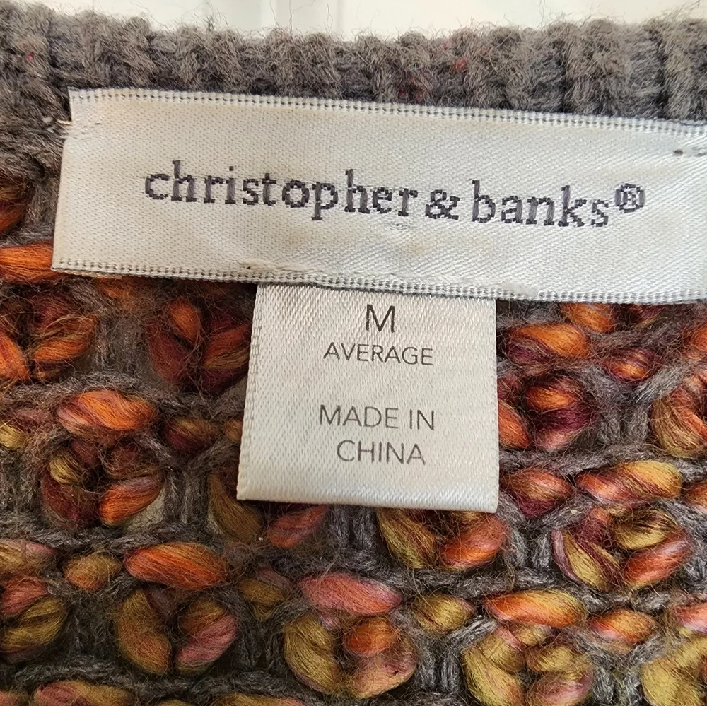 Christopher & Banks  Orange Gray Chunky Knit Long Open Front Cardigan SZ Med - Picture 4 of 7